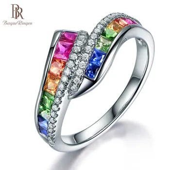 Bague Ringen Geometri Sølv 925 Smykker, Farver, Ædelstene, Ring for Kvinder Speciel stil Rainbow Trendy Kvindelige Part Ringe Gave