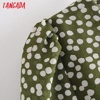 Tangada Kvinder Vintage Grønne Prikker, Print Chiffon Skjorte i fransk Stil, Smarte Kvindelige Afgrøde Shirt 6M8