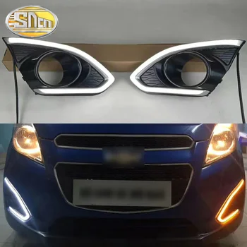 Led-Kørelys for Chevrolet Spark 2013~LED KØRELYS fog lamp cover med Gule blinklys Lampe