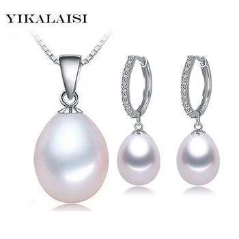 YIKALAISI 925 sterling sølv smykker til kvinder naturlige ferskvands Perle halskæde Sæt vedhæng dråbe øreringe
