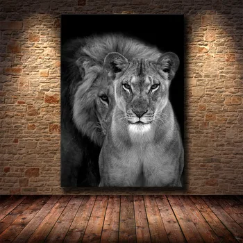 Afrikanske Vilde Løver Elsker Lærred Malerier på Væggen Kunst Lions Plakat Og Prints i Sort Og Hvid Dyr Kunst Billeder Cuadros