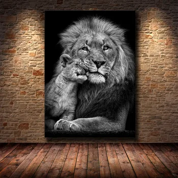 Afrikanske Vilde Løver Elsker Lærred Malerier på Væggen Kunst Lions Plakat Og Prints i Sort Og Hvid Dyr Kunst Billeder Cuadros