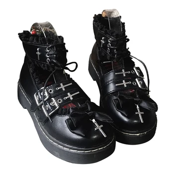 Søde lolita sko vintage runde hoved Fladskærms-Platform Sko tyk bund kvinder sko søde sløjfeknude kwaii sko loli cosplay