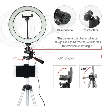 10tommer Selfie Ring Lys med 360 til 1035mm Letvægts Kamera Stativ Stå For Makeup Live Stream Youtube Fotografering Ringlight