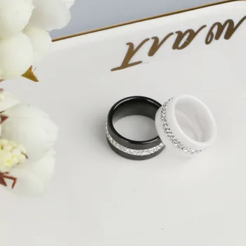Nye 10mm Glat Keramik Ring Med 2 Række Krystal Sort Hvid Farve Til Kvinder, Dame Mode Sund Smykker Bedste Gaver Til Venner