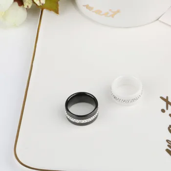 Nye 10mm Glat Keramik Ring Med 2 Række Krystal Sort Hvid Farve Til Kvinder, Dame Mode Sund Smykker Bedste Gaver Til Venner