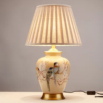 Dansk kobber stue keramik bordlampe atmosfære retro blomst og fugl ny Kinesisk undersøgelse soveværelse sengelampe