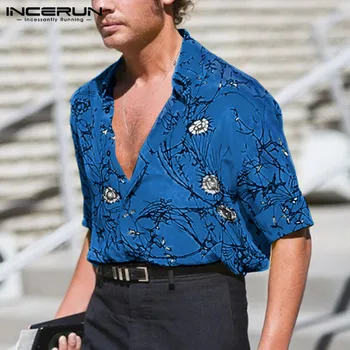 Sommeren Trykt Mænd Hawaii-Skjorte Revers 2021 Åndbar Knappen Camisa Korte Ærmer Stranden Casual Bluse Streetwear 3XL INCERUN 7