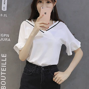 Lucyever Plus Size Kvinder T-Shirt Sexy Cross V-Hals, Korte Ærmer Damer Tees Casual Mode Flæser Sommeren Koreanske Løs Dame Top