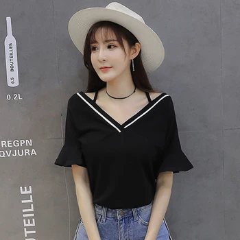 Lucyever Plus Size Kvinder T-Shirt Sexy Cross V-Hals, Korte Ærmer Damer Tees Casual Mode Flæser Sommeren Koreanske Løs Dame Top