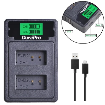 Durapro 1200mAh EN-EL20 DA EL20 Kamera Batteri + LCD-USB-Dobbelt Oplader med Type C Til Nikon 1 J1 J2 J3 Coolpix S1 A1 AW1 Kamera
