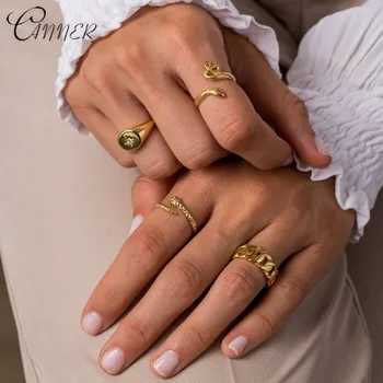 CANNER Mode Guld Snake Ringe Til Kvinder Stabelbare Ringe 925 Sterling Sølv Stereoskopisk Slange Justerbar Ring Smykker