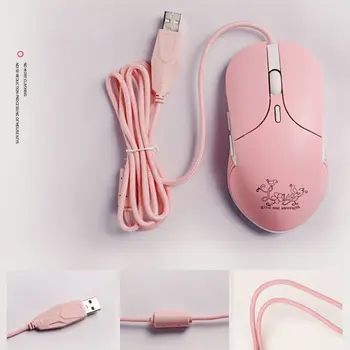 Pink Tavs LED Lys Optisk Spil Ergonomisk Mus USB-Kabelforbundne Mus med 3200 DPI og 6-Knapperne for PC Bærbare Computer-Bærbar computer