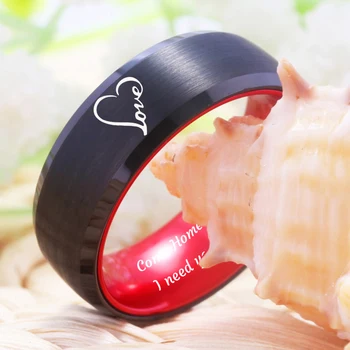 Infinity-Hjerte Design Kærlighed Ringe Til Kvinde Mænds Sort Tungsten Ring Med Røde Jubilæum Gave Ring Drop shipping RING