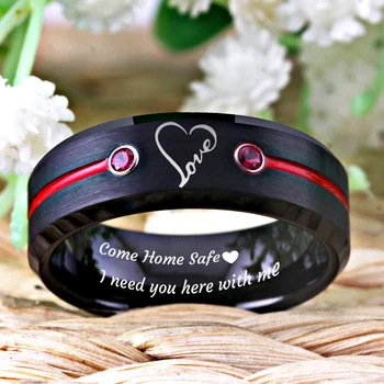 Infinity-Hjerte Design Kærlighed Ringe Til Kvinde Mænds Sort Tungsten Ring Med Røde Jubilæum Gave Ring Drop shipping RING