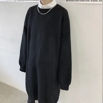 Mænd Lang Strikket Pullover Sweater Efterår Og Vinter Japan Vintage Style Mand Kvinder Streetwear Hiphop Gotiske Tyk Sweater Kjole