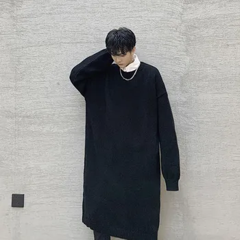 Mænd Lang Strikket Pullover Sweater Efterår Og Vinter Japan Vintage Style Mand Kvinder Streetwear Hiphop Gotiske Tyk Sweater Kjole