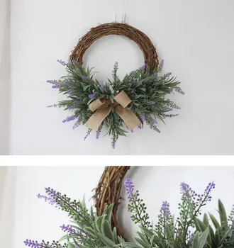 Kunstige Lavendel Blomst Krans DIY Part Bryllup Dekoration Silke Klud Falske Blomster Krans Home Decor Door Knocker Ornament