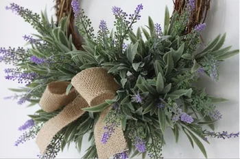 Kunstige Lavendel Blomst Krans DIY Part Bryllup Dekoration Silke Klud Falske Blomster Krans Home Decor Door Knocker Ornament