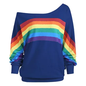 Efteråret Kvinder Rainbow T-Shirts, Casual Løs Lange Ærmer Print Pullover, Toppe, t-shirt Plus Size Streetwear Camiseta 5xl Lgbt-Tøj