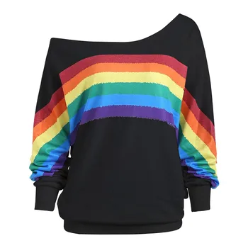 Efteråret Kvinder Rainbow T-Shirts, Casual Løs Lange Ærmer Print Pullover, Toppe, t-shirt Plus Size Streetwear Camiseta 5xl Lgbt-Tøj