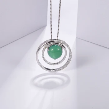 PERLE ' S BALLET 925 Sterling Sølv Dobbelt Cirkel Vedhæng Skinnende Banet Naturlig Grøn Agat Gemstone Halskæde Til Kvinder
