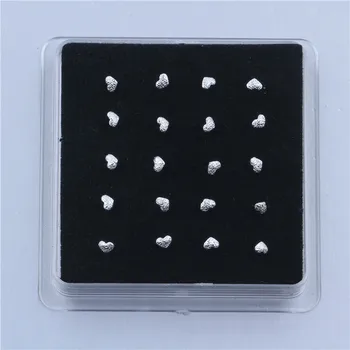 Hjerte Form Fashion Næse Nitter Pin-Rings Næse Piercing Body Jewelry Punktering Ball Pin-End for Kvinder Pige Bryllup Gaver 20Pcs Box