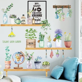 Kreative Blomster potteplante Wall Stickers Soveværelse, Stue, Køkken Baggrund Indretning Flytbare Vinyl vægoverføringsbilleder Kunst på Væggene