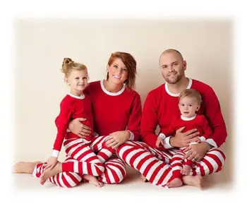 Familie Matchende Rød Hvid Stribet Jul Pyjamas PJs Sæt Kids Xmas Nattøj Nattøj Til Det Nye År