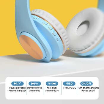 RGB LED Kat Ear Bluetooth Hovedtelefoner med Mikrofon Armbånd Mode Metal CD-Tekstur Trådløse Bas Headset Kid Pige Phone Music Hjelm