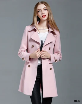 Britisk stil Khaki Trench Coat kvinder Slim Dobbelt Breasted grøft Kvinder Foråret Efteråret street wear jakker pink Til Kvinder