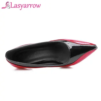Lasyarrow Patent Læder Sko Kvinder 2020 Foråret Sexet Lavvandede Pumper Til Høje Hæle Spids Tå Mode Sapaots Mujer Femme Shoes