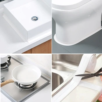 3.2mx38mm Badeværelse Brusebad Vask Badekar Forsegling Strimmel Tape Hvid PVC selvklæbende Vandtæt Wall Sticker til Badeværelse Køkken