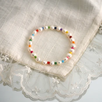 ASHIQI Naturlige ferskvands perle Armbånd til pige Nye Håndlavede Boho Armbånd Femme Candy Farve Elastisk Armbånd