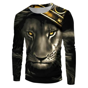 OGKB Hip Hop 3d Sweatshirt Til Mænd/kvinder Efteråret Crewneck Pullovere Print Løvernes Konge Med Krone Trøjer med Lange Ærmer Jumpere Toppe