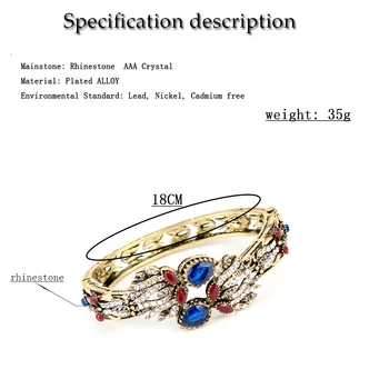 Sunspicems Vintage Tyrkiske Kvinder Rhinsten Armbånd Armbånd Retro Guld Farve Klassiske Engagement Smykker Gave Engros 2020