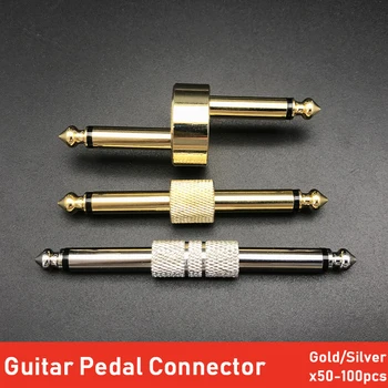 50/100pcs 1/4 tommer 6.35 at 6,35 mm Guitar-Effekt-Pedal-Stik Z Form Audio Adapter Jack Guld Sølv til Guitar Pedal