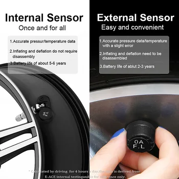 E-ACE K02P TPMS-Tire Pressure Alarm Sensor Auto Security Monitor System Solenergi Opladning Digitale Display
