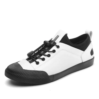 Ægte okselæder Mænd sneakers høj kvalitet og komfortabel mode afslappet mand sko Sort / Hvid Mode Sneakers Mænd Sko