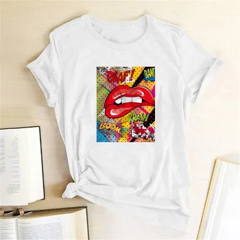 Røde Læber Print Sjove T-Shirt til Kvinder 2020 Sommeren Kvinde Mode Top Grafiske Tees Punk Rock Femme T-Shirt Kort Ærme Æstetiske