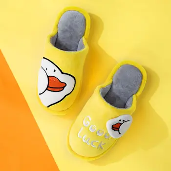 Apanzu Kvinder Vinteren Tøfler 2021 gul Cute Duck Flok tøfler hjem Blød Anti-Slip Muldyr Bløde Plys Varme Indendørs værelses Sko