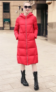 Kvinder er vinter i Stor størrelse ned jakke Tykkere Lang Sort Rød Holde varmen