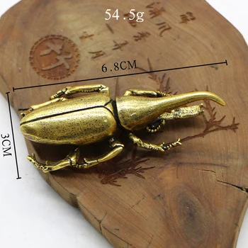 Vintage Kobber Insekt Te Pet Japansk Næsehorn Beetle Figuines Ornamenter Messing Dynastes Hercules Hjem Dekorationer Tilbehør