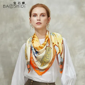 [BAOSHIDI]2018 Efteråret Nye Ankomst, 16m/m silke satin tørklæde,106*106 Pladsen Tørklæder kvinder,Blomstret mønster design infinity-sjal