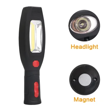 Stærk Magnet, USB-Opladning Fakkel Lampe 2 Tilstande Genopladelig Lommelygte Med Bil Oplader Super Lyse COB LED-arbejdslys