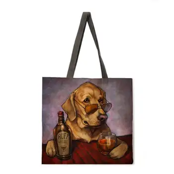 Folde shopping taske olie maleri hund lady skuldertaske kvindelige fritid håndtaske offentlig strand taske kvindelige tote taske