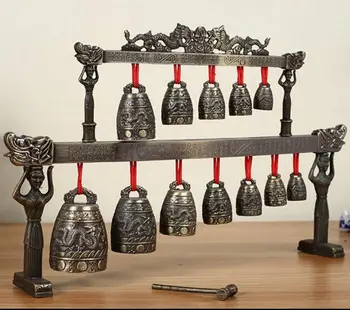 Messing klokker Kinesiske drage Runde form klokkespil gamle Kinesiske musikinstrumenter metal håndværk hjem dekoration