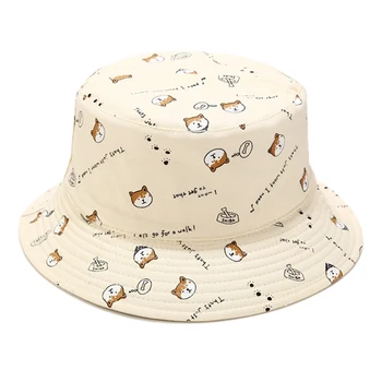 Fiskeren Hat Mænd og Kvinder, Sød og Sød Hund Trykt solhat Japansk Kunst Solcreme Bassin Hat Unisex Bucket Hat