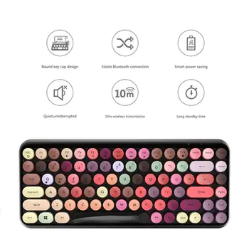 308i Trådløse Bluetooth-Tastatur Runde Tast Cap Gaming Tastatur med 84 Taster til iPhone/En-droid/Windows