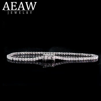 AEAW Massivt 14K White Gold DF 3mm Moissanite Lab Diamant Bryllup Bezel Armbånd til Kvinder Fødselsdag Fine Smykker Gave